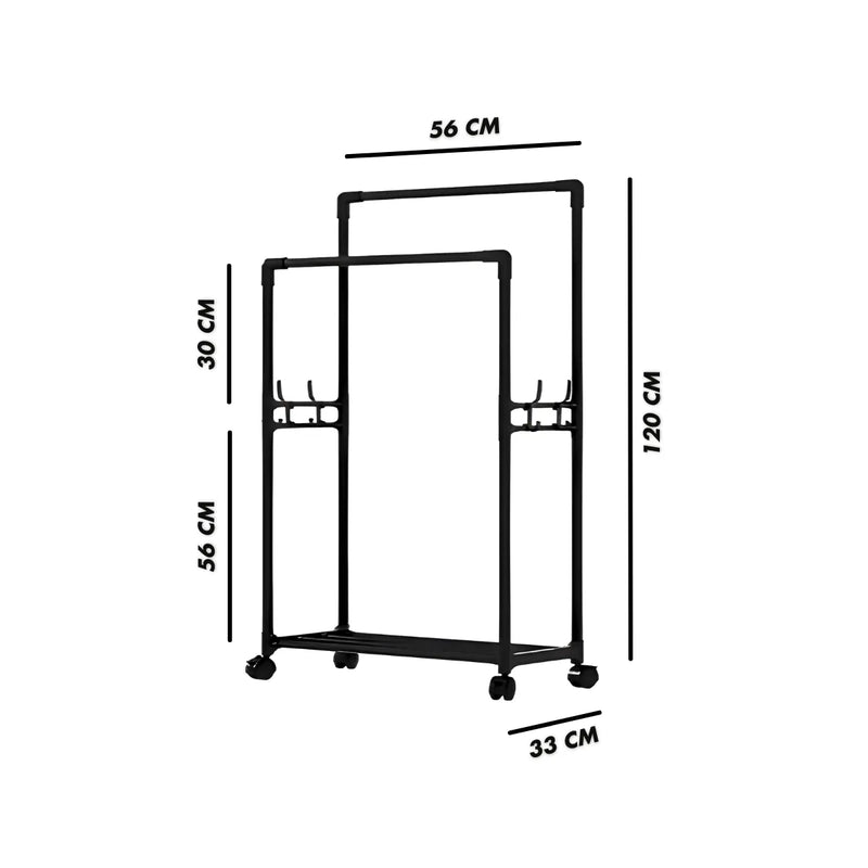 Cabideiro Duplo com Arara e Sapateira com Rodinhas