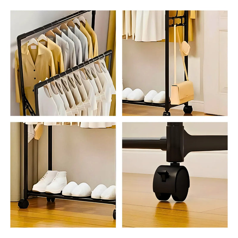 Cabideiro Duplo com Arara e Sapateira com Rodinhas