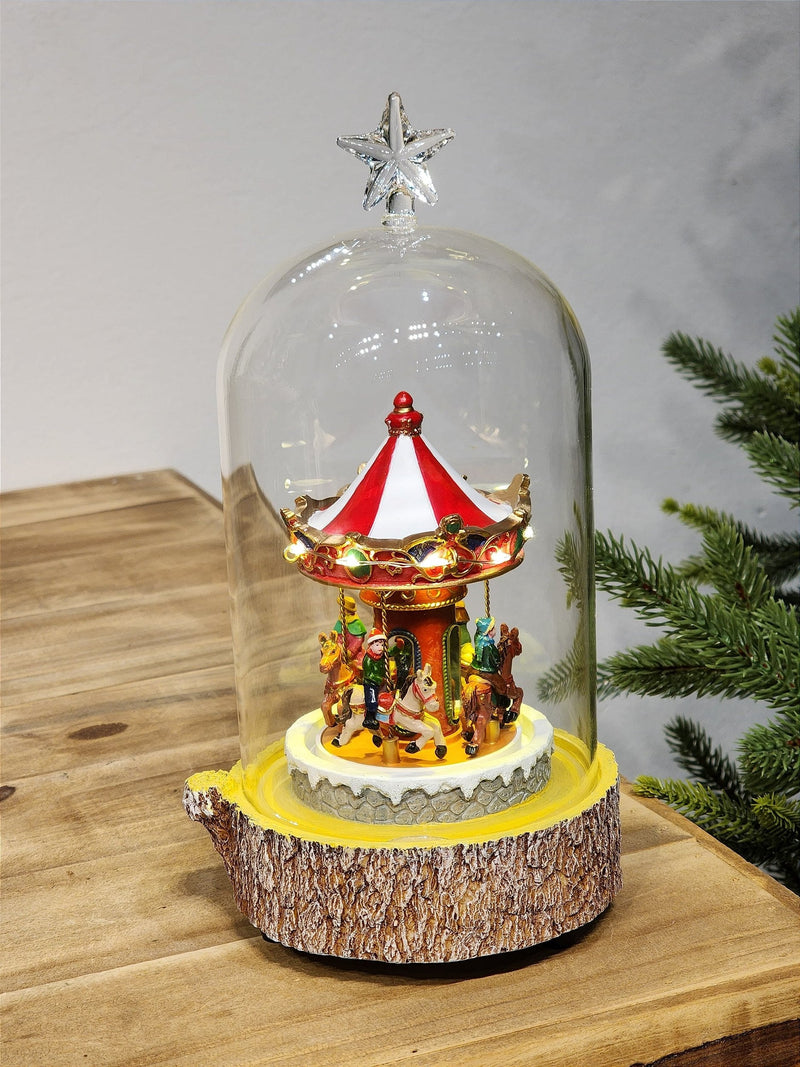 GLOBO DE VIDRO COM CARROSSEL COM LUZ SOM E MOVIMENTO 26CM