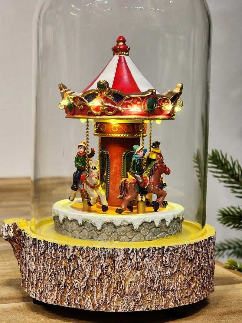 GLOBO DE VIDRO COM CARROSSEL COM LUZ SOM E MOVIMENTO 26CM