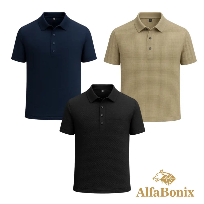 Promoção válida em dezembro: Kit com 3 Camisas Polo Alfa pelo preço de 1
