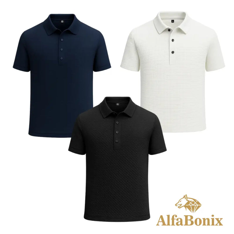 Promoção válida em dezembro: Kit com 3 Camisas Polo Alfa pelo preço de 1