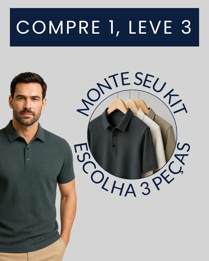 Promoção válida em dezembro: Kit com 3 Camisas Polo Alfa pelo preço de 1