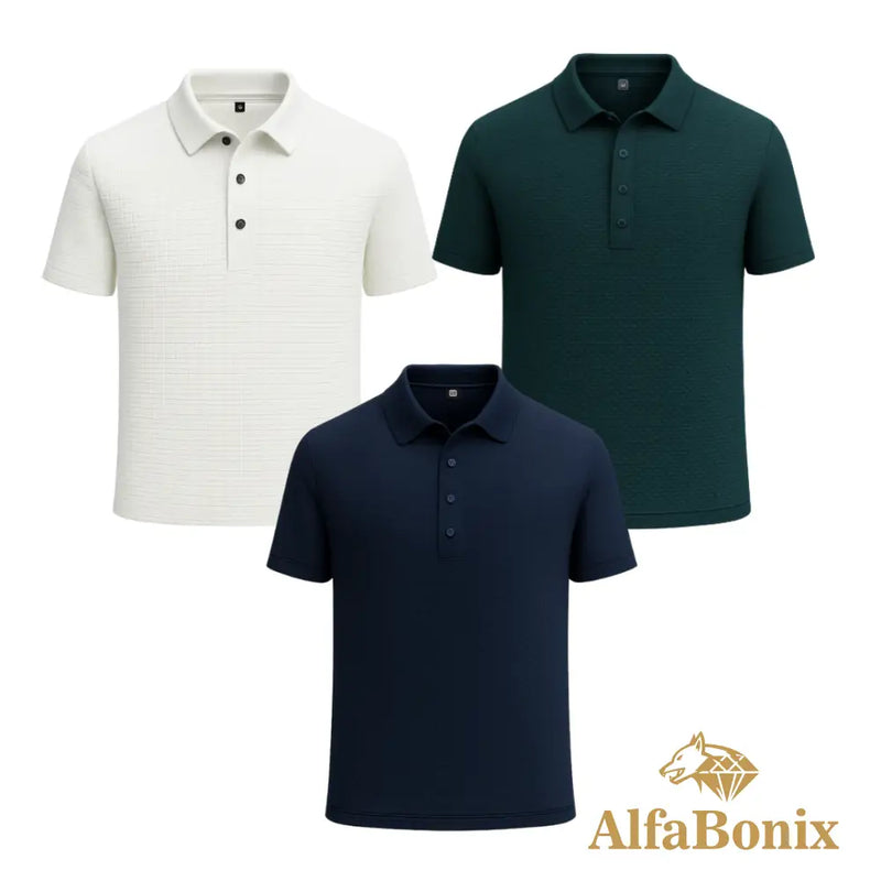 Promoção válida em dezembro: Kit com 3 Camisas Polo Alfa pelo preço de 1