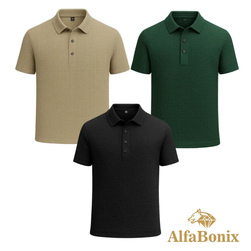 Promoção válida em dezembro: Kit com 3 Camisas Polo Alfa pelo preço de 1