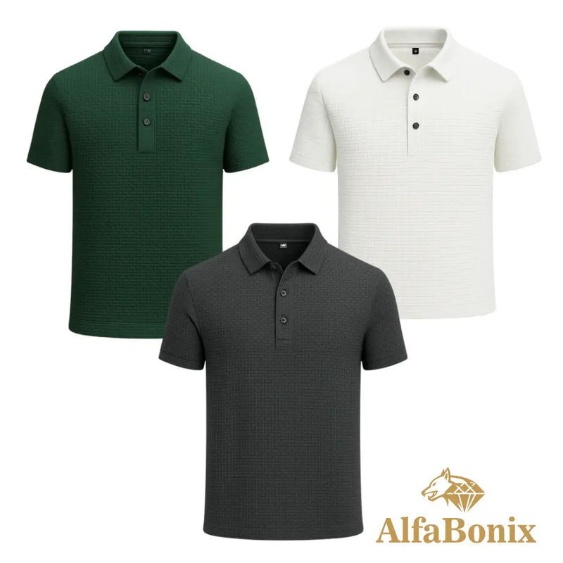 Promoção válida em dezembro: Kit com 3 Camisas Polo Alfa pelo preço de 1
