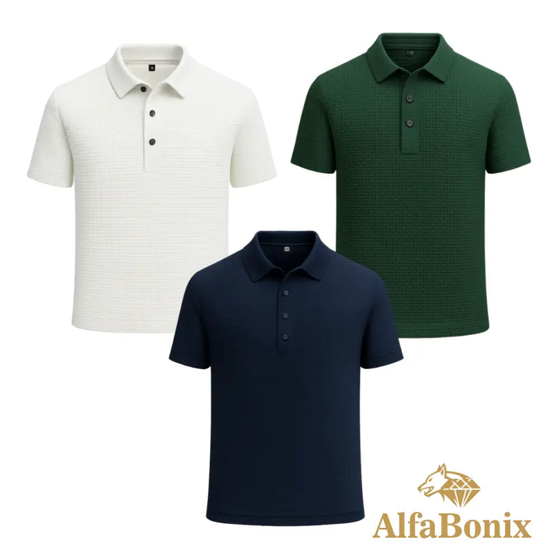 Promoção válida em dezembro: Kit com 3 Camisas Polo Alfa pelo preço de 1