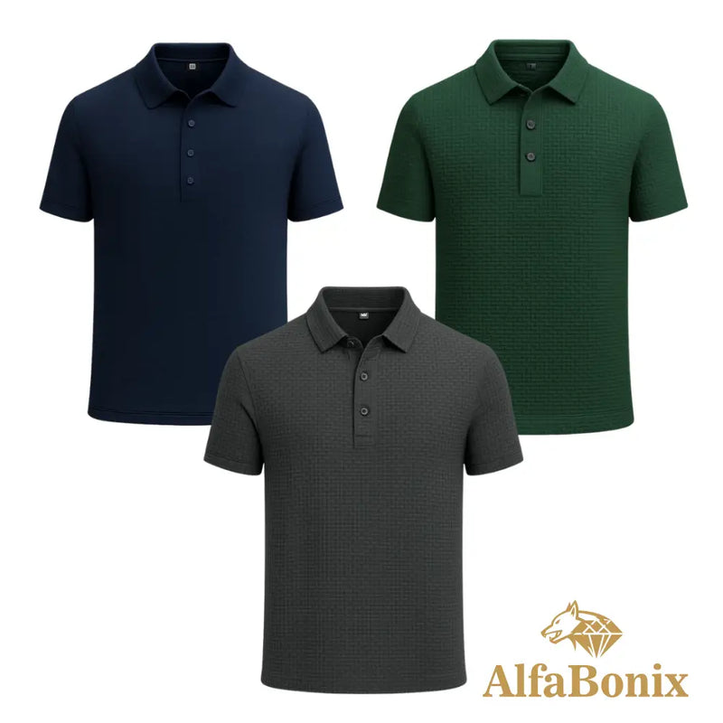 Promoção válida em dezembro: Kit com 3 Camisas Polo Alfa pelo preço de 1