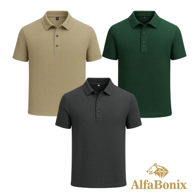 Promoção válida em dezembro: Kit com 3 Camisas Polo Alfa pelo preço de 1
