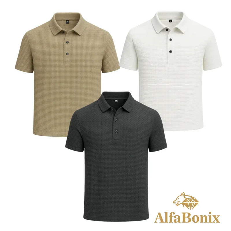 Promoção válida em dezembro: Kit com 3 Camisas Polo Alfa pelo preço de 1