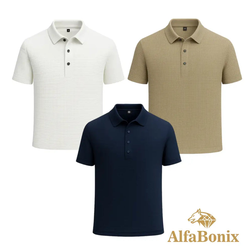Promoção válida em dezembro: Kit com 3 Camisas Polo Alfa pelo preço de 1